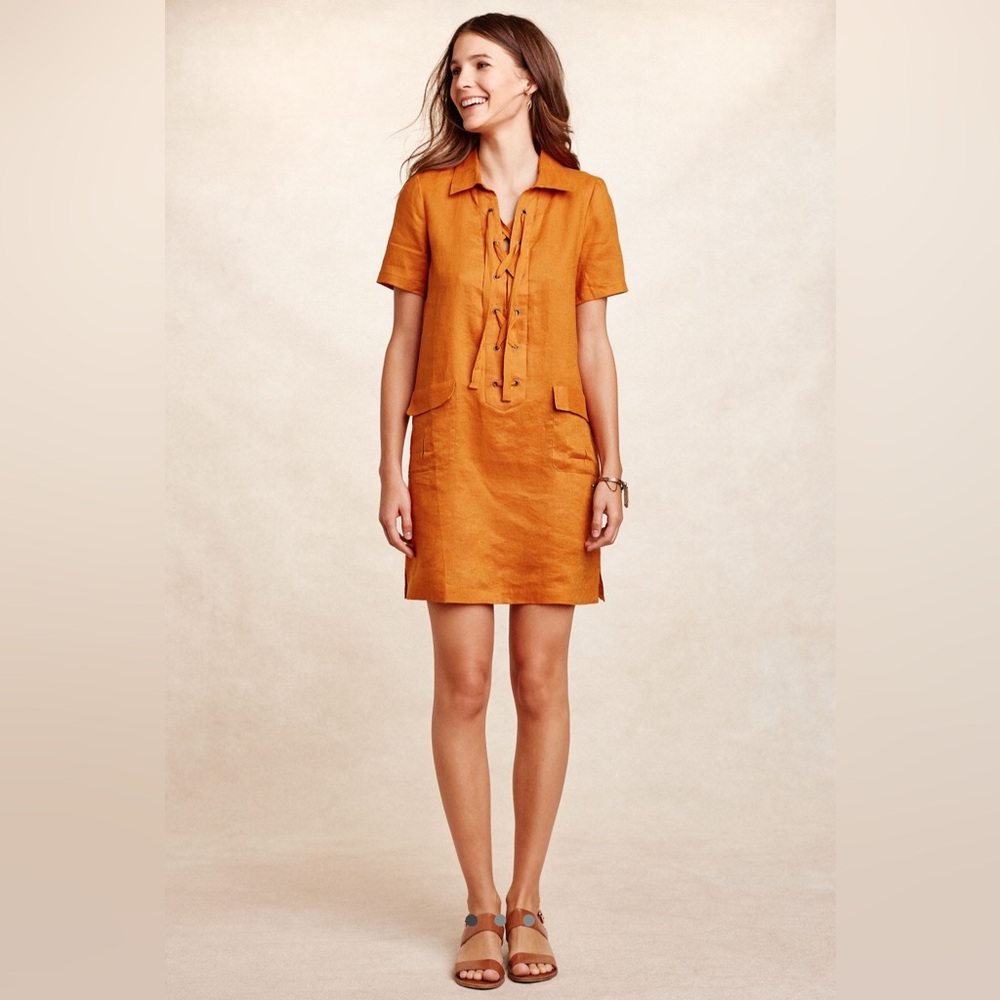Anthropologie Maeve Lace-Up Linen Dress - Size 10 - NWOT